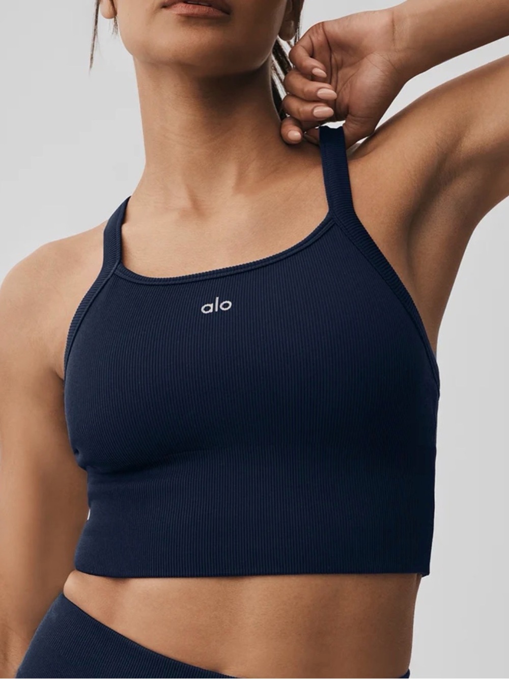 ALO Yoga Seamless Ribbed Favorite Bra Tank in Navy (size L)